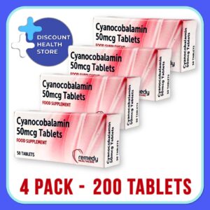 4 X Vitamin B12 Cyanocobalamin 50mcg - Brand May Vary - 200 Tablets